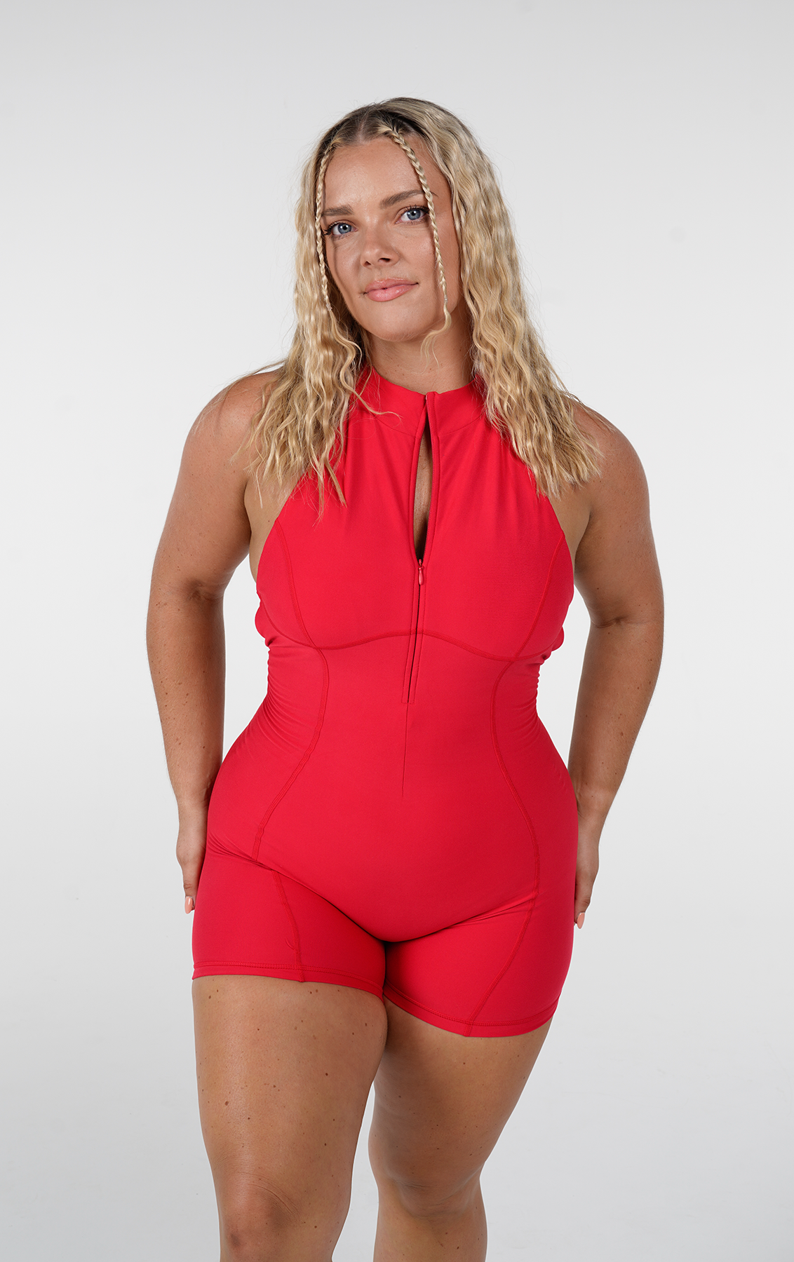 Evie Zip Contour Bodysuit - Red