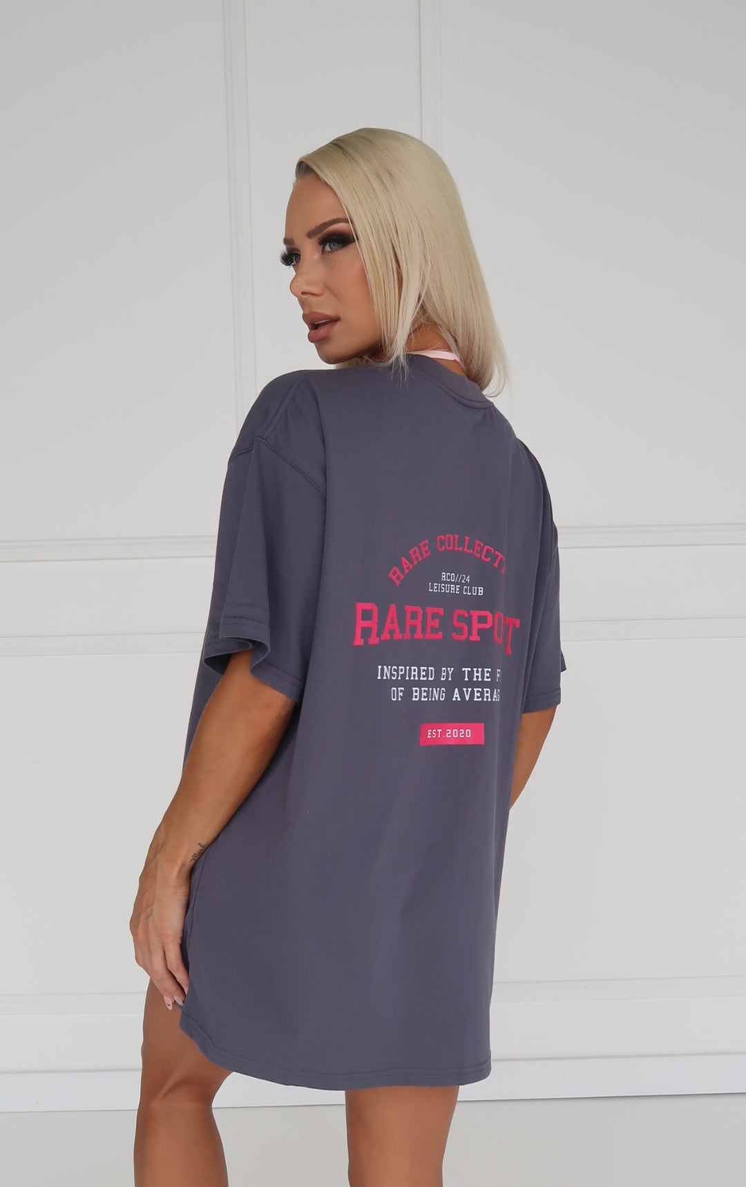 Em Oversized Tee - Charcoal/Pink