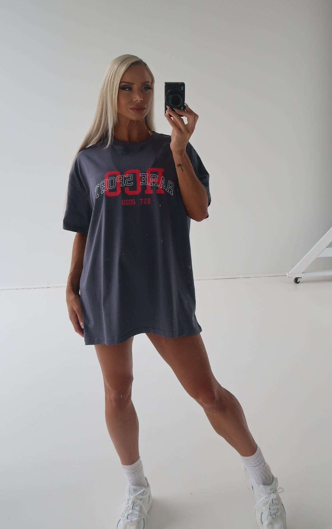 Em Oversized Tee - Charcoal/Pink